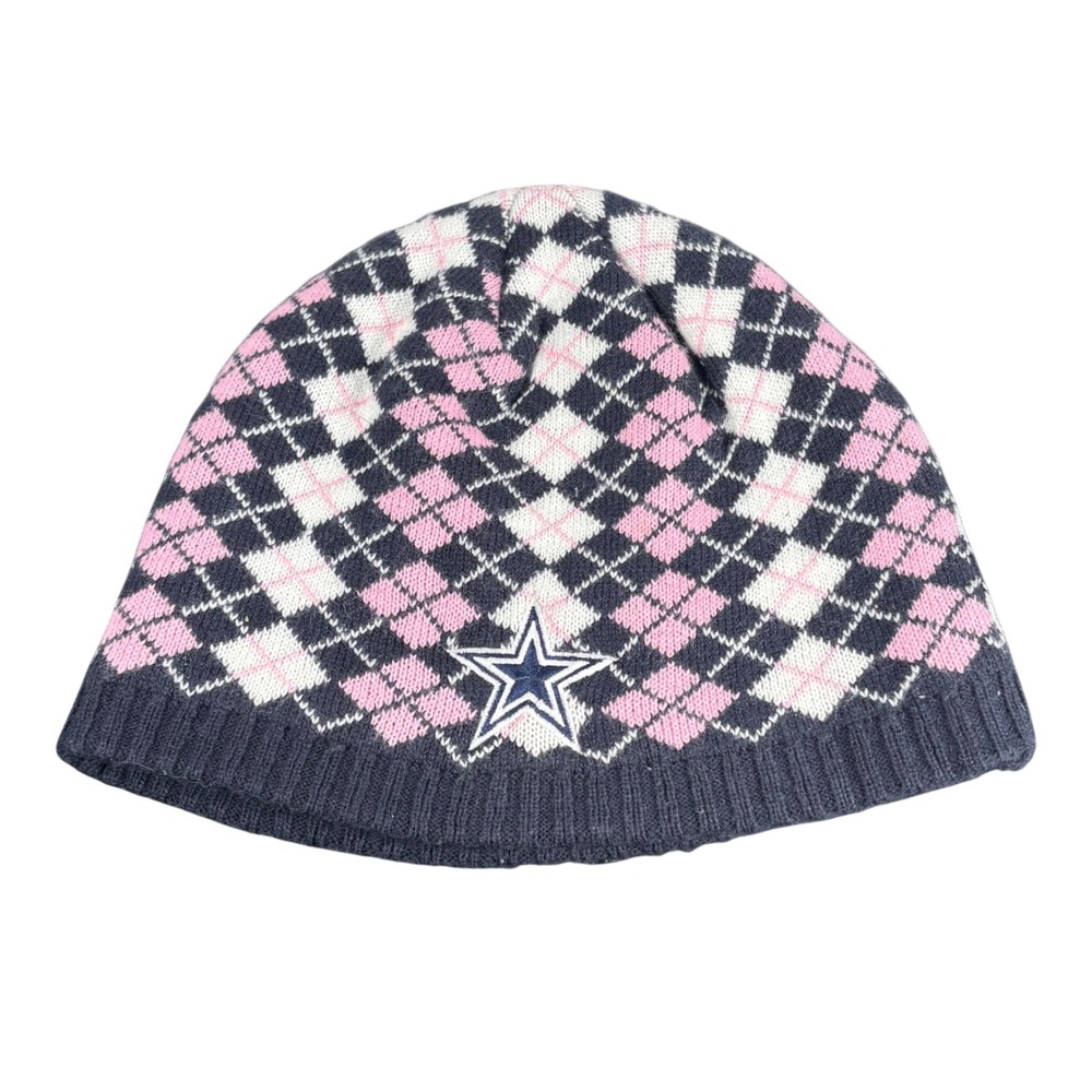 NFL Dallas Cowboys Beanie Pink Blue Argyle Star Logo Y2K Preppy Coquette Womens